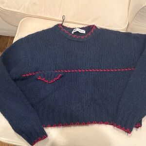 Zara Navy Sweater with Red Accents